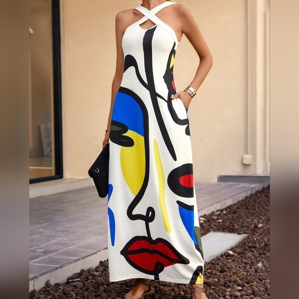 Summer Casual & Vacation Criss-Cross Neckline Shift Dress - Picture 1 of 4